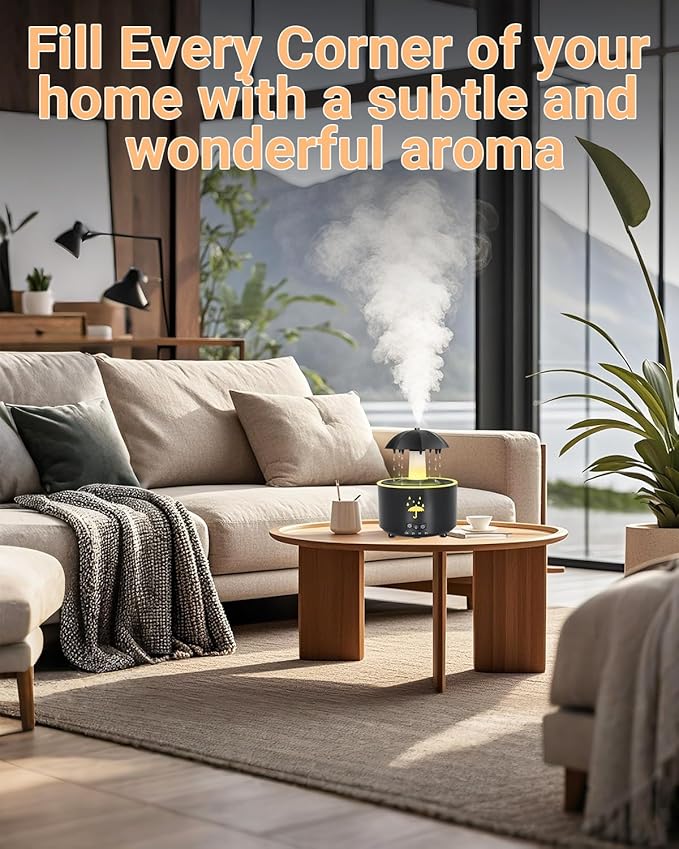 Aesthetic 2-in-1 Humidifier Oil Diffuser with Rotating Raindrop & 7 LED Mood Lights,Cool Mist Humidifier Quiet Variable Mist for up to 24 Hrs,Easy to Fill & Clean, Auto Shut-Off - Bloomnest