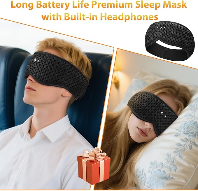 Bluetooth Sleep Mask HF016 Sleep Headphones with Detachable & Washable 3D Contoured Eye Mask, Integrated Adjustable Hook-and-Loop Eye Masks for Sleep, Perfect for Men/Women/Teens Sleep Gifts - Bloomnest