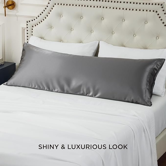 Bedsure Body Pillow Cover 20x54 Inches - Dark Grey Satin Similar to Silk Pillowcase for Hair and Skin, Cooling and Silky Long Body Pillow Case Cover with Envelope Closure, Gifts for Women Men - Bloomnest