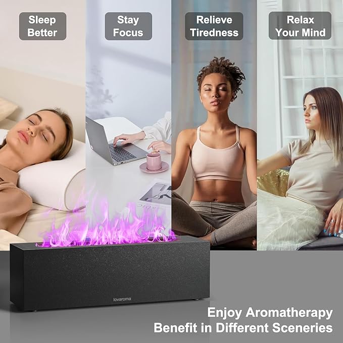 Flame Diffuser for Essential Oils - 200ml Ultrasonic Aroma Diffusers with 7 Color Flame Light Aromatherapy Diffuser & Cool Mist Humidifier for Home, Office, Bedroom, Type-c Cable, Auto-Off Protection - Bloomnest