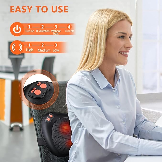 Brelley Neck and Back Massager with Heat Electric Shiatsu Deep Tissue Kneading Massage for Neck, Back, Shoulders, and Legs