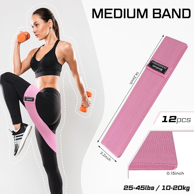 12 Pcs Fabric Resistance Bands for Working Out Booty Workout Stretch Exercise Bands Non Slip for Legs Squat Resistance Loop for Women Men Starter Butt Hip Thigh Fitness - Bloomnest