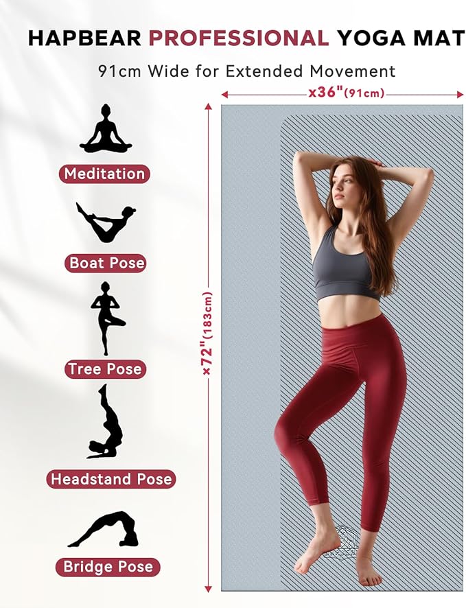 HAPBEAR Large Yoga Mat - 72"x36"x6mm (1/4 inch), Extra Wide Non-Slip Exercise Mat for Home Workout, Yoga, Pilates & Stretching, Durable & Eco-Friendly, Includes Bonus Resistance Bands & Carry Bag - Bloomnest