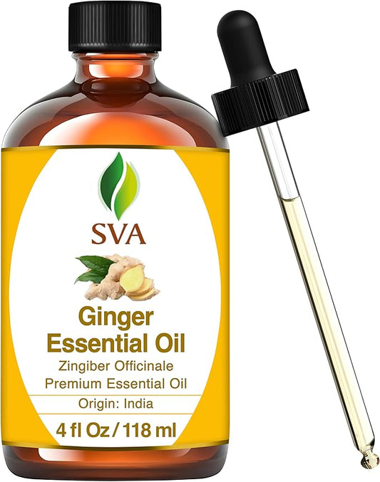 SVA Ginger Essential Oil – 4 Fl Oz – 100% Natural Ginger Oil - for Diffuser, Hair Care, Face, Skin Care, Aromatherapy, Scalp and Body Massage, Soap and Candle Making – with Dropper - Bloomnest