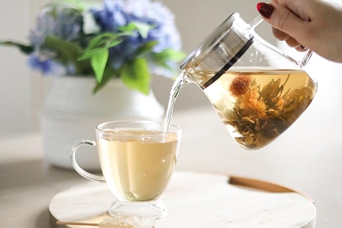Teabloom One-Touch Tea Maker, 2-in-1 Teapot and Kettle with Stainless Steel Filter Lid for Loose Tea – Stain-free Borosilicate Glass Tea Pot (15 Oz) – Tea Connoisseur's Choice - Bloomnest