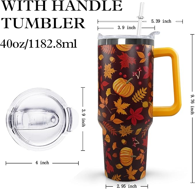 Ceovfoi 40 oz Fall Pumpkin Tumbler Insulated Stainless Tumbler, Autumn Travel Coffee Cup Water Bottle, Thanksgiving - Bloomnest
