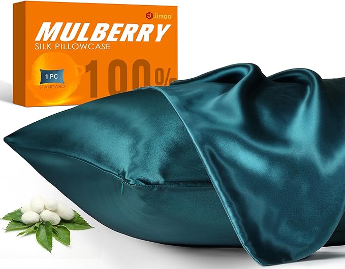100% Mulberry Silk Pillowcase for Hair and Skin, 22 Momme Pure Natural Silk Pillow Case Both Sided with Zipper, Pillow Cover for Women Mom Men (Fog Blue, Standard 20''×26'', 1 Pack) - Bloomnest