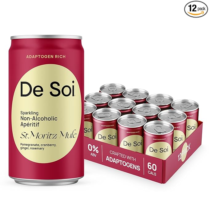 De Soi St. Moritz Mule Mocktails NA Drinks 8 fl oz (12-pack) - Adaptogen Drink, Sparkling Drink with Calming Botanicals, Mocktail Drinks, Gluten Free, No Artificial Flavors - Bloomnest