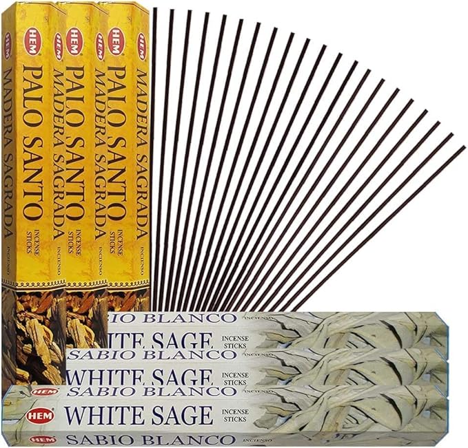 White Sage Incense Sticks and Hem De Palo Santo Incense Sticks with Incense Holder Bundle for Smudging Smudge kit Natural Inciensos Aromaticos Home Fragrance