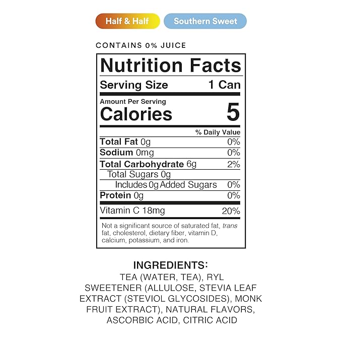 Ryl Iced Tea Front Porch Pack, Sweet Tea and Half N' Half – Antioxidant Superblend, No Artificial Ingredients, Zero Sugar, Five Calories, Low Carb, Non-GMO, Made in the USA, 12-Pack, 16 Fl Oz - Bloomnest