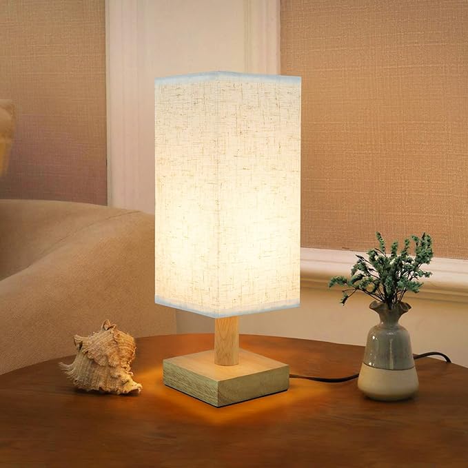 Small Bedside Table Lamp for Bedroom, Minimalist Nightstand Lamp with Square Fabric Linen Shade, Mini Cute Study Reading Desk Lamp Night Table Lamp for Living Room,Nursery, Home, Office,4.3in - Bloomnest