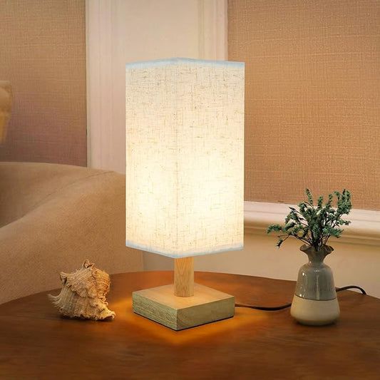Small Bedside Table Lamp for Bedroom, Minimalist Nightstand Lamp with Square Fabric Linen Shade, Mini Cute Study Reading Desk Lamp Night Table Lamp for Living Room,Nursery, Home, Office,4.3in - Bloomnest