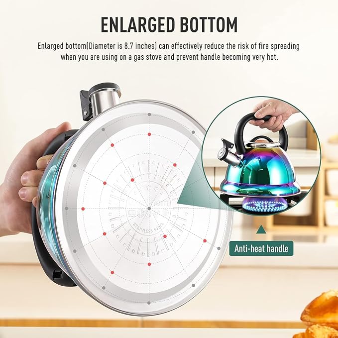 Tea Kettle, Kettle 3.7QT, Tea Pot Whistling 316 Stainless Steel, Tea Kettle Stovetop with Cool Folding Handle, Kettle Teapot Rainbow Induction for Boiling Water, Mirror Finish - Bloomnest