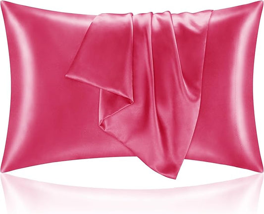 BEDELITE Satin Pillowcase for Hair and Skin, Super Soft and Cooling Similar to Silk Pillow Cases 2 Pack with Envelope Closure, Gift for Women Men(20"x36" King Size, Hot Pink) - Bloomnest