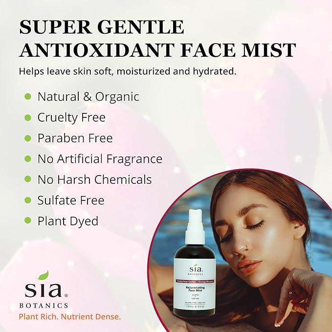 Sia Botanics Rejuvenating Face Toner Mist (118ml/4oz Bottle) | Facial Treatment w/Prickly Pear, Aloe Vera, Orange Blossom | Natural, Clean, Botanical Skincare for Women - Bloomnest
