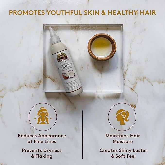 Okay 100% Pure Coconut Oil for Hair & Skin - Coconut Oil for Women & Men, Perfect for Body & Face, for Massage & Moisturizer, Natural - 6 Fl Oz Squeeze Bottle (Pack of 1) - Bloomnest