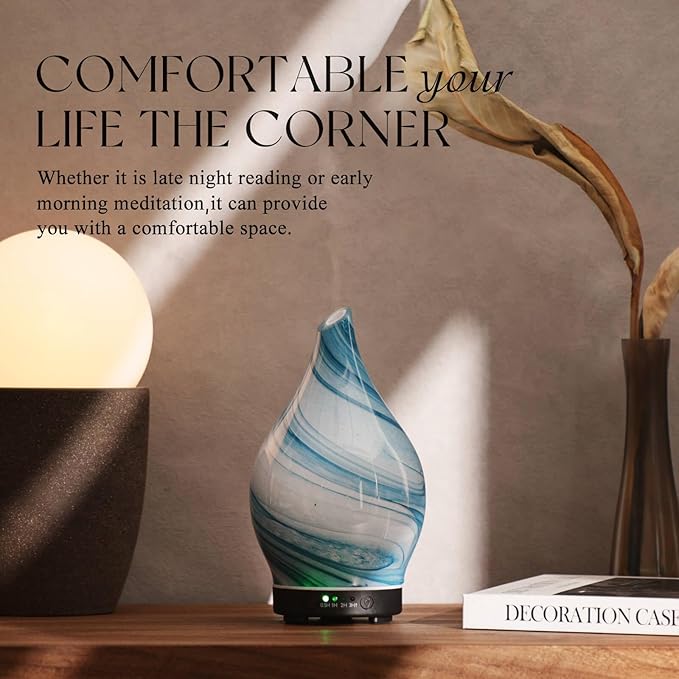 Porseme 150ml Essential Oil Diffuser Glass Color Changing Aroma Air Diffusers Aromatherapy Ultrasonic Cool Mist Humidifier 6 Running Hours Waterless Auto-Off for Sleeping Yoga Office Spa (Blue Ink) - Bloomnest