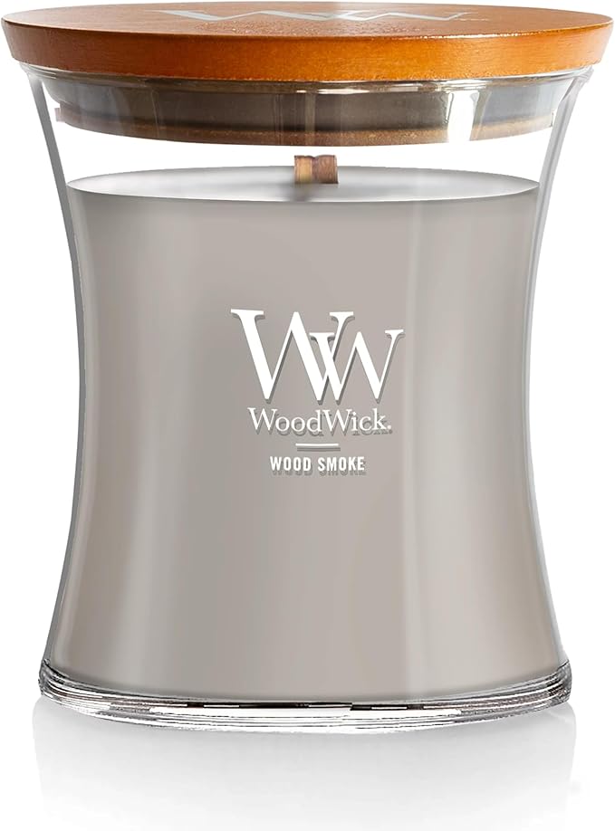 WoodWick Wood Smoke Hourglass Candle 9.7 oz. Medium Fall Candle with Crackling Wick for Smooth Burn Aromatherapy Soy Wax Blend - Bloomnest
