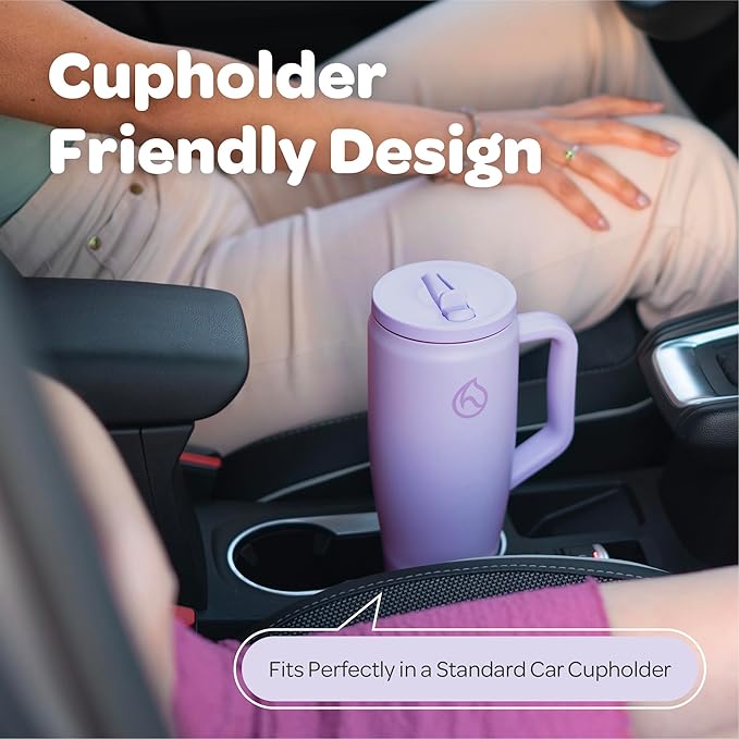 Hydracy Soulmate 40oz Tumbler with Handle and Flip Straw - 100% Leakproof Reusable Insulated Cup with Stainless Steel Straw - Cupholder Friendly Rubber Base Travel Mug - Lilac Haze - Bloomnest