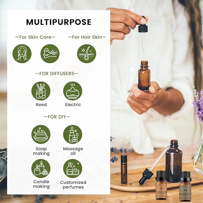 yethious Chamomile Sandalwood Essential Oil 100% Pure Organic Chamomile Essential Oil Set for Diffuser Aromatherapy Candle - 2 Pack 10ML - Bloomnest