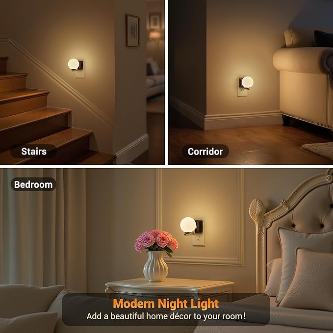 JandCase LED Night Light, 3000K Warm Night Lights Plug into Wall [2 Pack], 0-100LM Dimmable Night Lights with Dusk to Dawn Light Sensor, 180° Rotatable Plug in Nightlights for Bathroom Bedroom - Bloomnest
