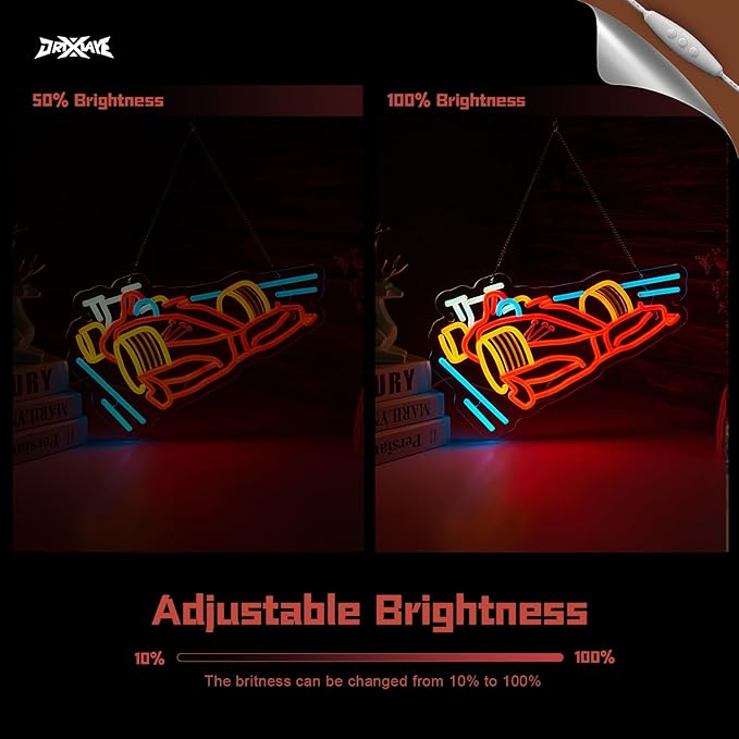 Race Car Neon Sign for wall decor Teen Room Gifts for Birthday Kids Boys Room Decor Playroom Decor(16.3 x10.7 in) - Bloomnest