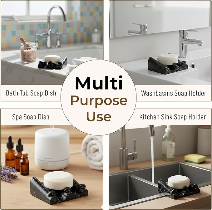 DOXOLOGY Black Marble Soap Dish Bathroom Organizer - Resin Soap Dish with Rectangular Design 3.7" L x 2.8" W - Self Draining Soap Dishes Keeps Countertop Neat - Marble Look Soap Tray for Sink - Bloomnest