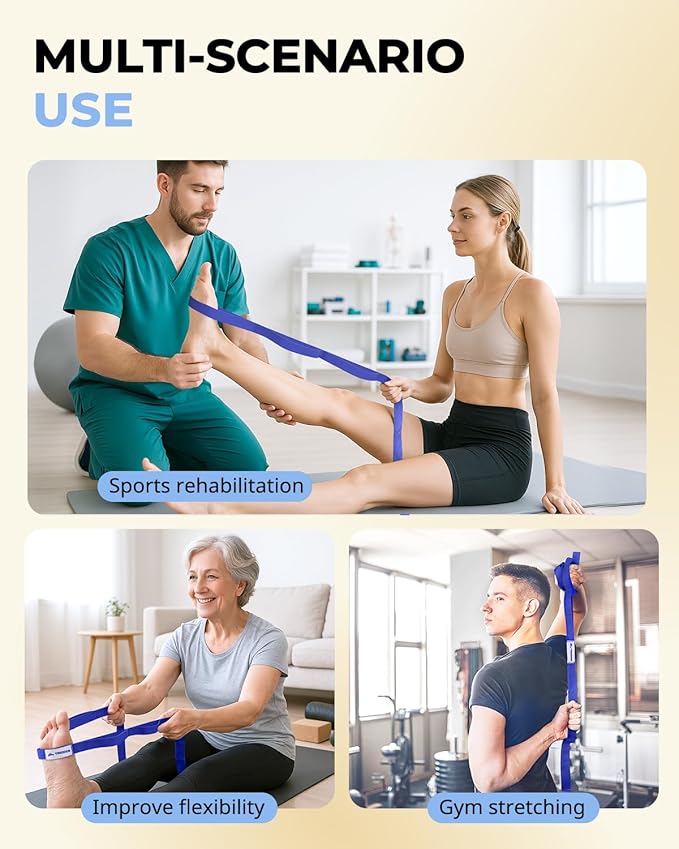 Trideer Stretching Strap Yoga Strap for Physical Therapy, 10 Loops Yoga Straps for Stretching, Non-Elastic Stretch Strap for Pilates, Exercise, Stretch Band for Women & Men