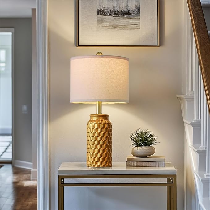 20.5" Gold Modern Ceramic Bedside Lamp Set of 2 for Bedroom Decor Farmhouse Table Lamp for Living Room Office Dorm - Bloomnest
