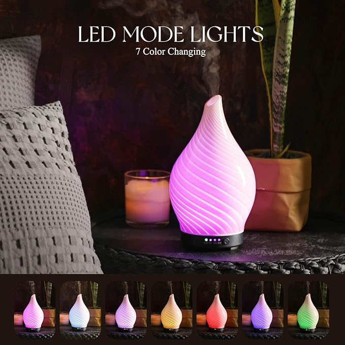 Porseme 150ml Essential Oil Diffuser Glass Color Changing Aroma Air Diffusers Aromatherapy Ultrasonic Cool Mist Humidifier 6 Running Hours Waterless Auto-Off for Sleeping Yoga Office Spa (Pure Pink) - Bloomnest