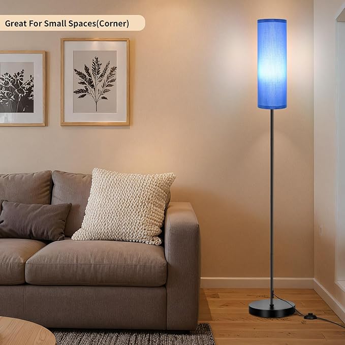 FRIDEKO HOME Floor Lamp with Blue Shade, Simple Design with Foot Pedal Switch, Small Tall Lamps for Living Room Bedroom Office, Corner Floor Stand Light with Black Pole Lamp (No Bulb/No Remote) - Bloomnest