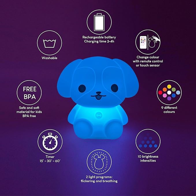 Night Light for Kids, Cute Dog Lamp Touch Nightlights Mood Light LED Soft Light with 9 Colors Changing Gift for Girls Kids, Boys, Elder, Women Bedroom, Bedsides Room Decor - Medium - Bloomnest