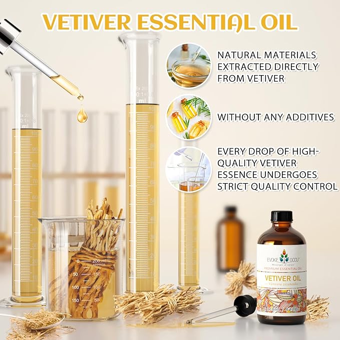 EVOKE OCCU Pure & Natural Vetiver Essential Oil for Skin, DIY, Candle and Soap Making - 4 Fl Oz - Bloomnest