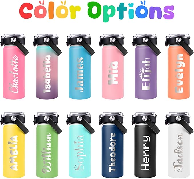 Personalized Water Bottles for Kids, Custom 18 oz Water Bottle for School with Engraved Name, Stainless Steel Tumbler for Kids with Straw, Birthday Christmas Gifts for Girls Boys - Bloomnest