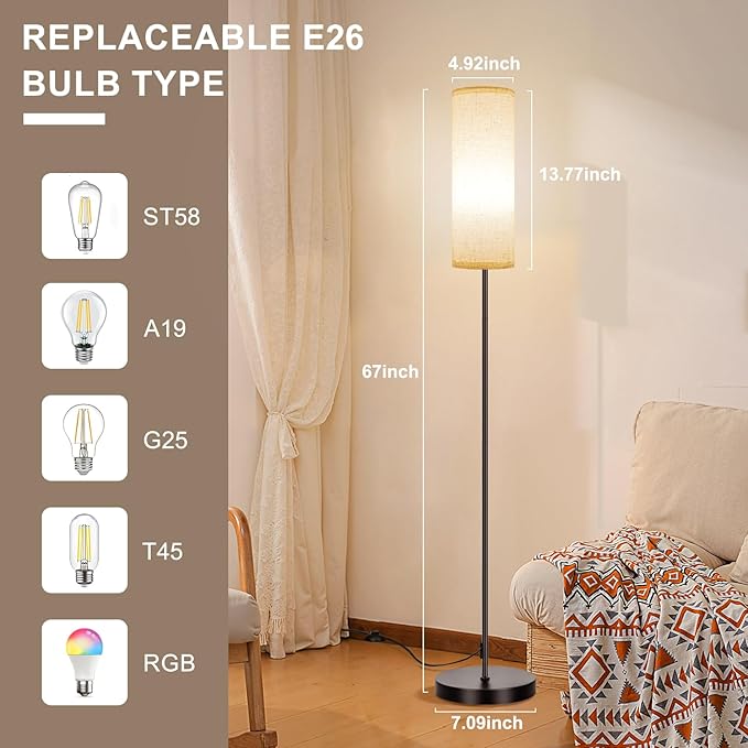 FRIDEKO HOME Floor Lamps for Living Room, Dimmable 3 Colors Temperature, Modern Corner Floor Lamp with Remote, Tall LED Standing Lamps for Kid Room Bedroom, Foot Switch, Beige Shade, 9W Smart Bulb - Bloomnest