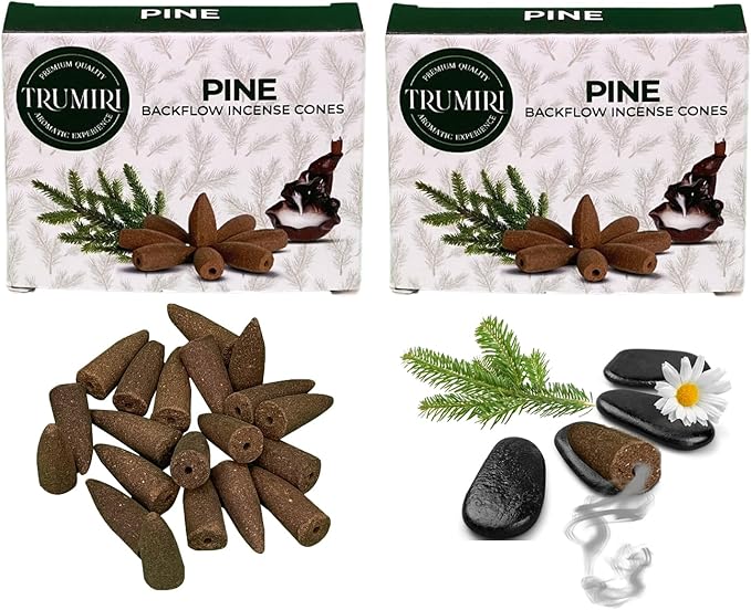 Pine Backflow Incense Cones - 60 Cones, Six Packs of 10, Waterfall Effect TRUMIRI