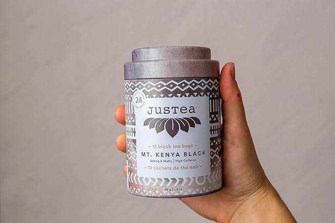 JusTea Mt. Kenya Black | Pyramid Compostable Tea Bags | Black Tea | 12+ Cups | High Caffeine | Award-Winning | Fair Trade | Non-GMO - Bloomnest