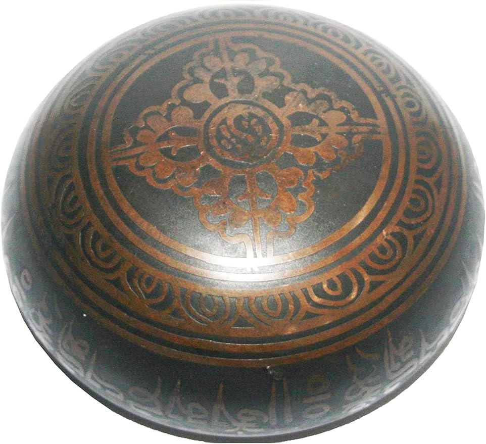3392 SB Tibetan Auspicious Symbol Singing Bowl Set ~ Mallet Cushion Meditation Chakra Healing Prayer Yoga Mindfulness (SB-3392-E) - Bloomnest