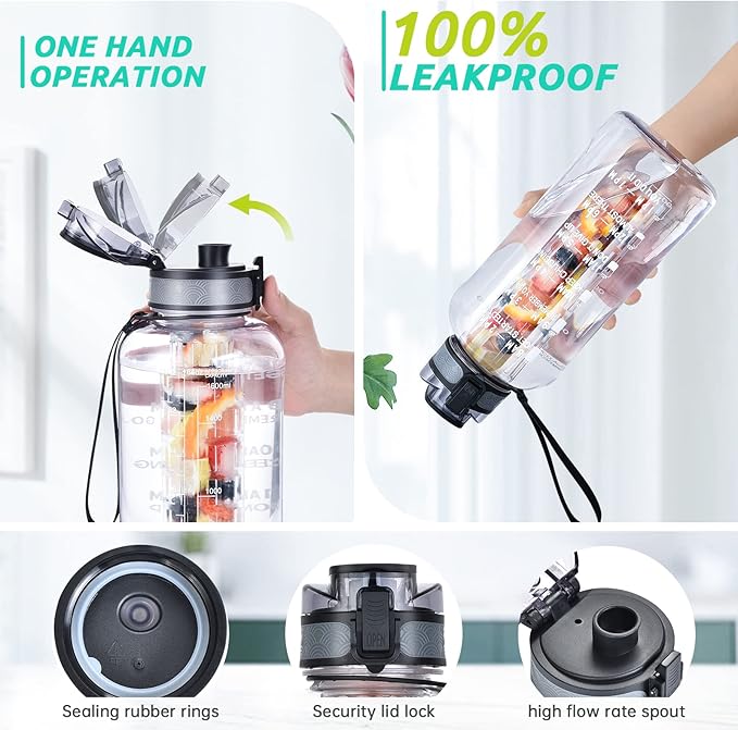 UTEBIT Fruit Infuser Water Bottle - 68 OZ Leakproof Plastic Infusion Bottle With Straw for Gym, Camping, Travel, Outdoor - Bloomnest