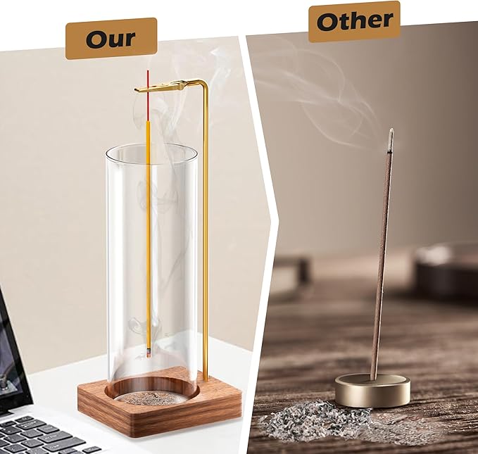 Incense Holder for Sticks, Insence-Stick Holder, Anti-Ash Flying No Mess Incense Burner, Incense Stick Holder with Glass Ash Catcher, for Yoga Spa Meditation Home Decor(1 Pack) - Bloomnest