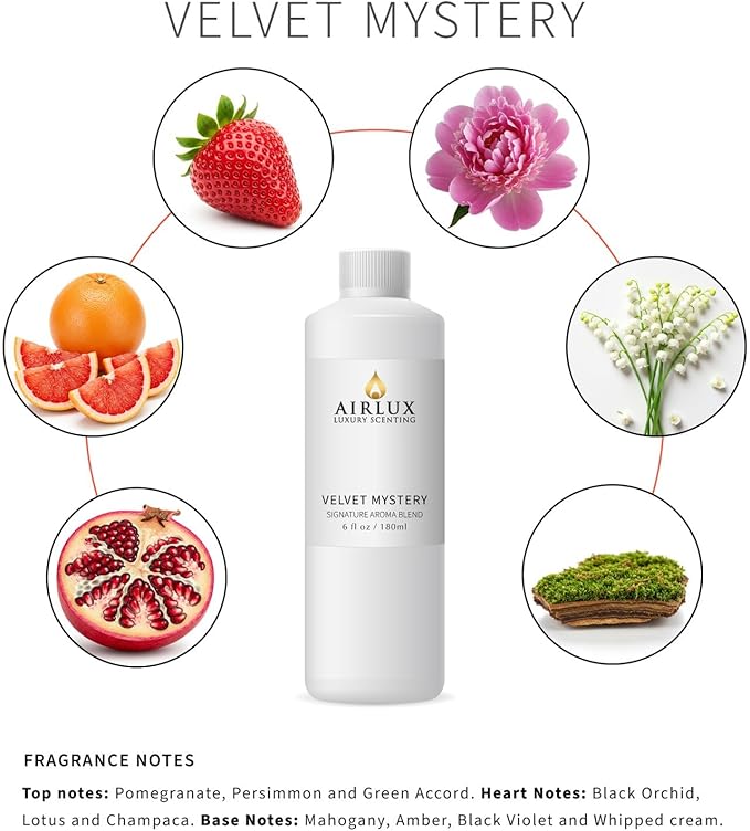 Signature Aroma Oil No. 85 Velvet Mystery – Pomegranate, Persimmon – Aroma Oil for Cold Air & Waterless Diffusers and DIY Crafts – 180 mL, 6.1 fl oz Eco Refill Bottle Airlux