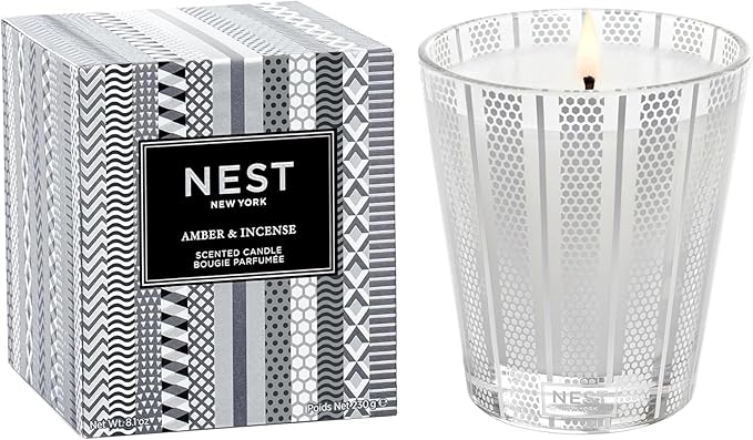 NEST New York Scented Classic Candle, Amber & Incense - 8.1 oz - Up to 60-Hour Burn Time - Reusable Glass Vessel - Bloomnest
