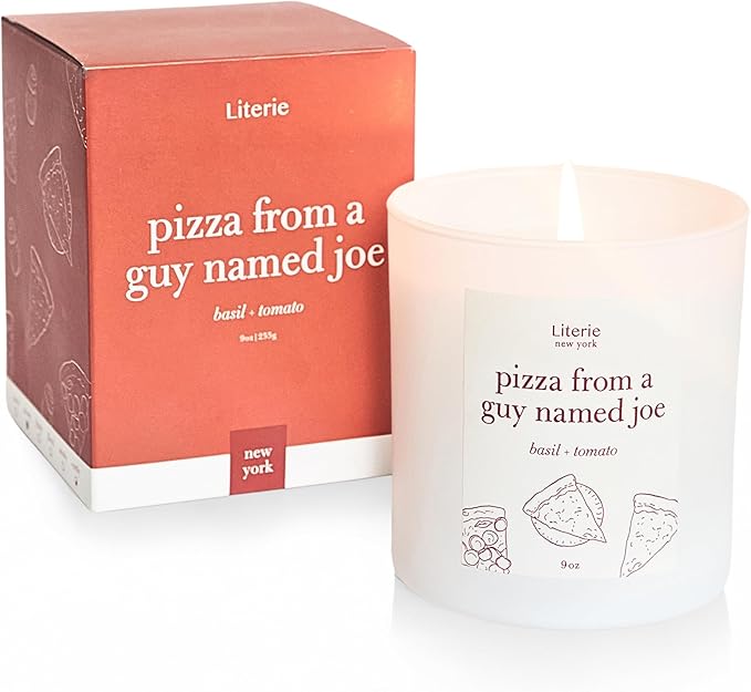 Literie NYC Inspired Scented Candle: Pizza from a Guy Named Joe - Tomato & Basil Scent, 9oz, 50 Hour Burn, Vegan Soy & Coconut Blend Candle for Home Decor, Gift for Women & Men - Bloomnest
