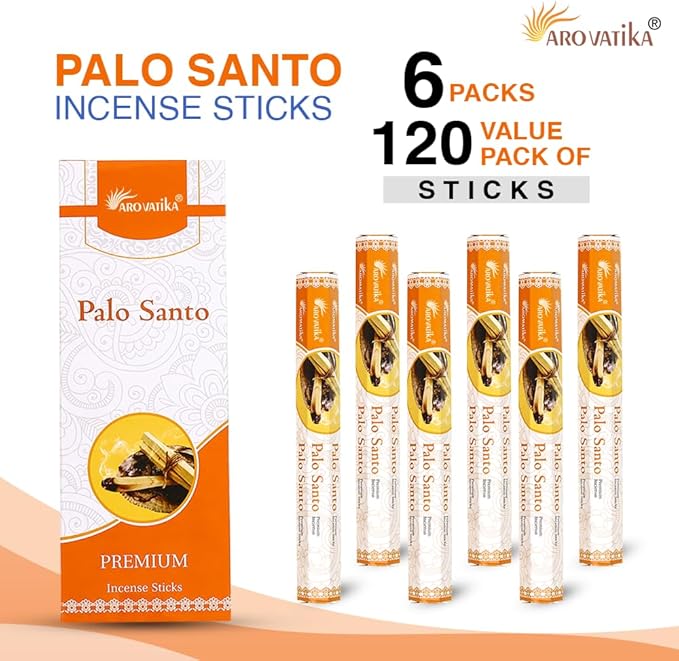 ARO VATIKA Palo Santo Hexa 120 Incense Sticks in Pack of 6 | Long Lasting & Low Smoke | Home Fragrance | Agarbatti for, Freshness, Meditation | Burn Time- Approx 40 Mins AROVATIKA