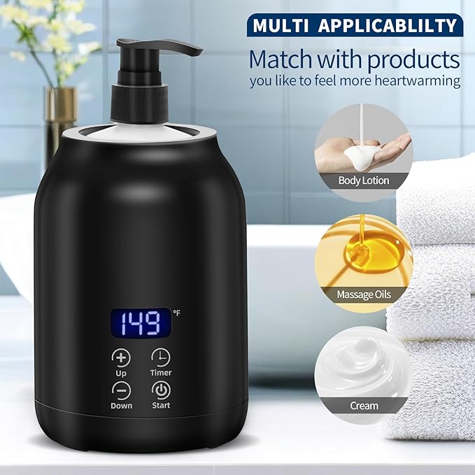 Massage Oil Warmer with Gua Sha Roller Set, Yofuly Professional Oil Warmer for Massage with Two Dispenser Bottles, Portable Electric Temperature Control Lotion Digital Heater for Spa, Black - Bloomnest