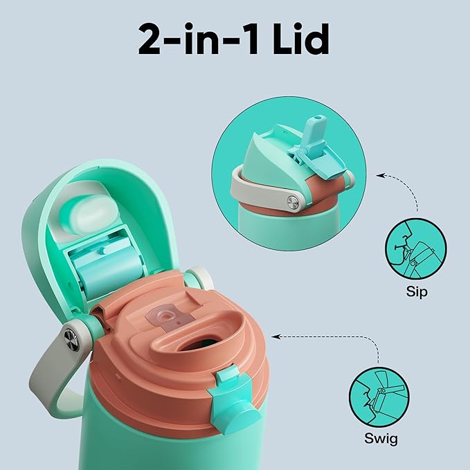 Insulated Water Bottle with Straw - Encool Stainless Steel Water Bottle with Push Button Lid, Leak-Proof & BPA-Free, Keeps Cold for 24 Hours for Sports, Travel, Gym (24 oz, Turquoise) ENCOOL
