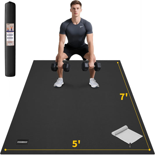 CAMBIVO Large Exercise Mat for Home Workout, 8'x6'/7'x5'/6'x4' (7 mm) Extra Thick Exercise Mat for Home Gym, Shoe-Friendly, Non-Slip Gym Mat for Jump Rope, Weights, Cardio, Fitness