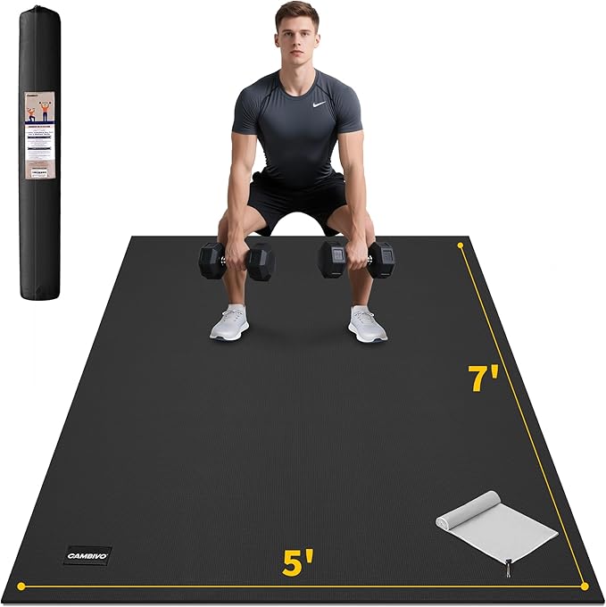 CAMBIVO Large Exercise Mat for Home Workout, 8'x6'/7'x5'/6'x4' (7 mm) Extra Thick Exercise Mat for Home Gym, Shoe-Friendly, Non-Slip Gym Mat for Jump Rope, Weights, Cardio, Fitness - Bloomnest