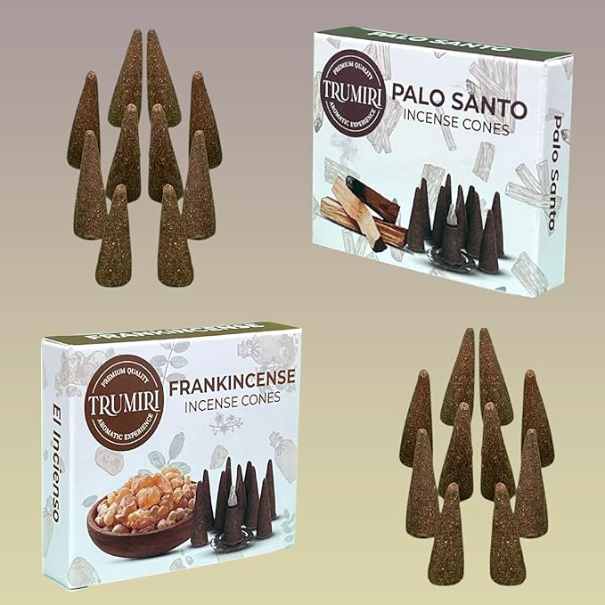 TRUMIRI Incense Cones - Combo Pack of 20 Cone Incense - 10 Frankincense + 10 Palo Santo - Insence Cones - Incense Cones Scented - Cone Incense Scents - Insense Cones - Incent Cone TRUMIRI