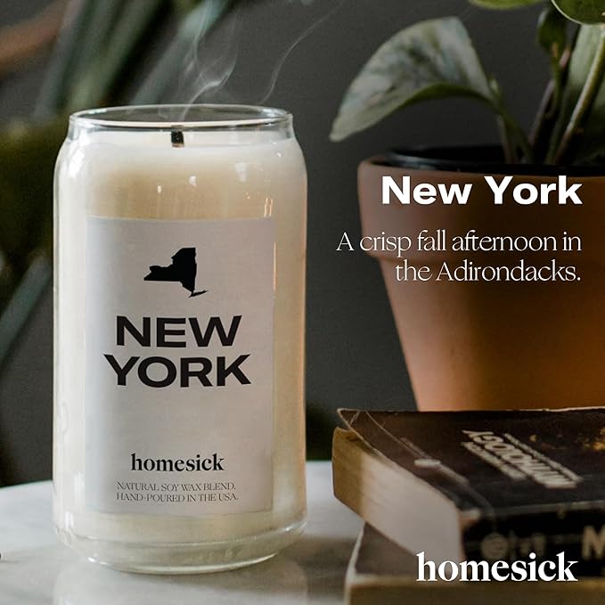 Homesick Scented Candles for Home (New York) - 13.75 oz Long-Lasting Soy Wax Jar Candle for Women & Men for All Occasions, 60-80 Hours Burn Time - Notes of Nutmeg, Cinnamon & Clove - Bloomnest